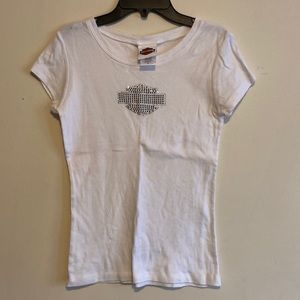Womens Harley Davidson Bling Logo Shirt White